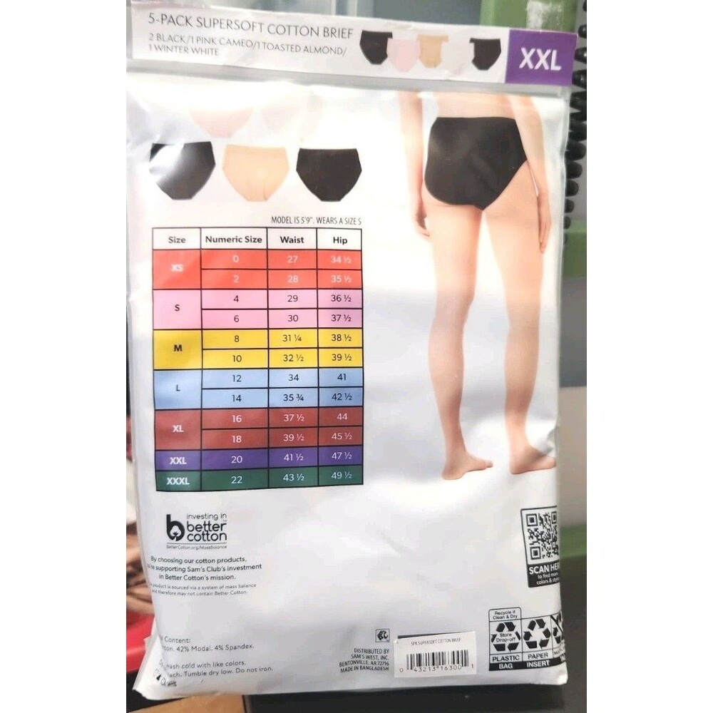 Members Mark Women's Size XXL 5-pack Supersoft Cotton/spandex Brief 4 Colors - Picture 2 of 3